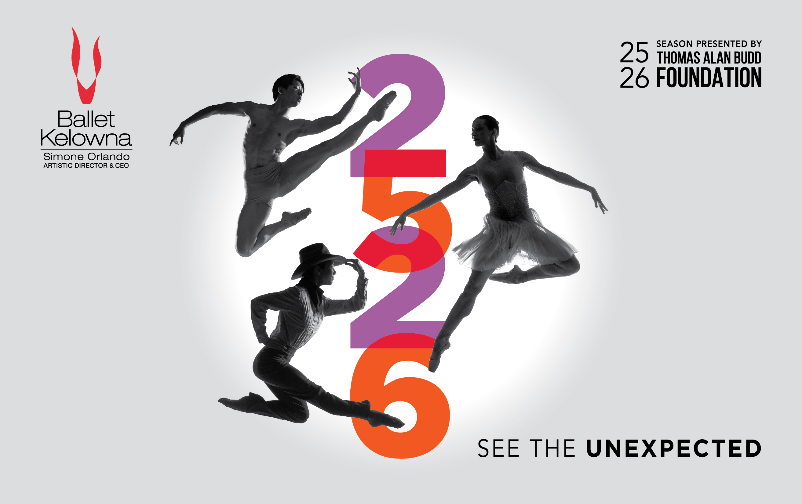 3 dancers in abstract surround 2526 against a gray background